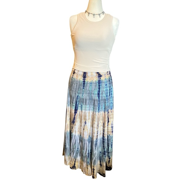 Vintage Y2K Tryst Tie Dye Maxi Skirt L in Denim/Khaki - Picture 2 of 9